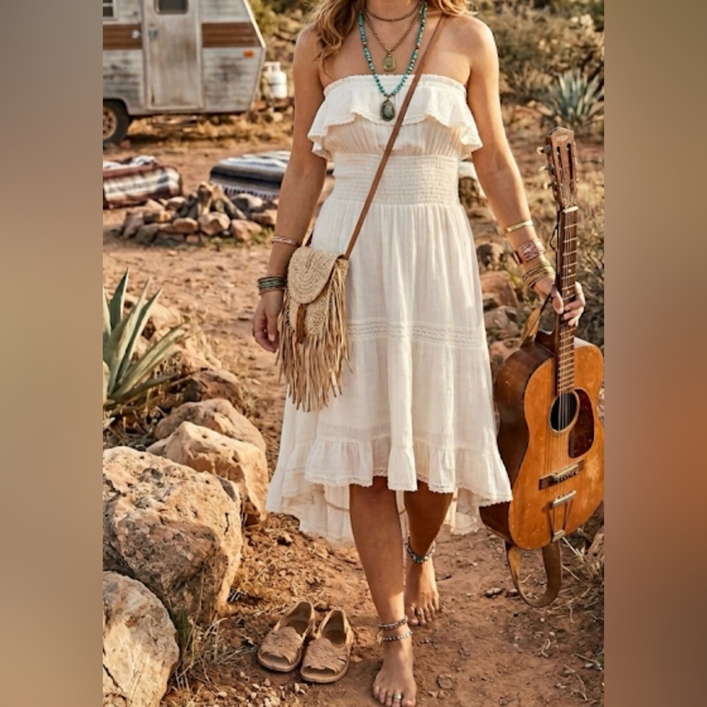 Anthro’s HD in Paris Sunny Repose Gauze Strapless Dress